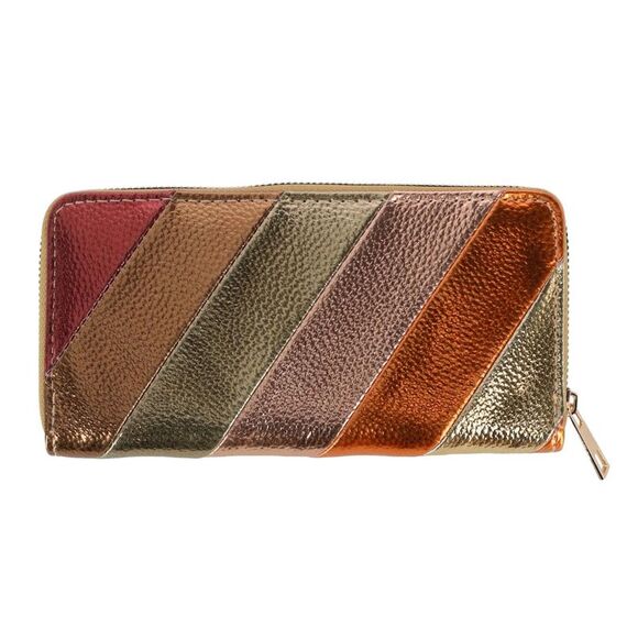 CTM Women's Vegan Leather Rainbow Striped Wallet - Picture 3 of 3